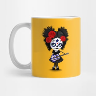 Sugar Skull Girl Playing Greek Flag Guitar Mug